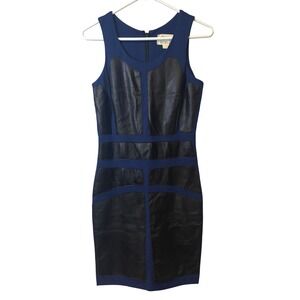 Nicole Miller Artelier Blue Lamb Leather‎ Paneled Sheath Dress  Womens S